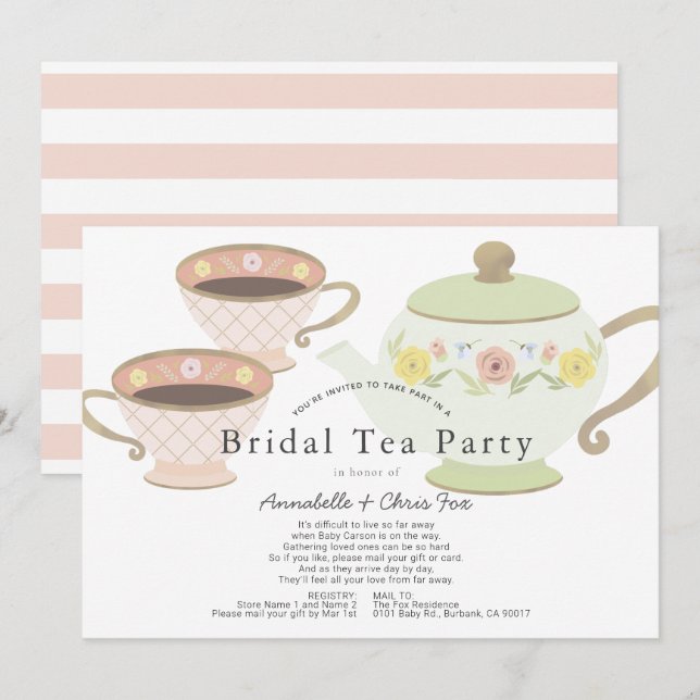 Bridal Tea Party Tea Pot Bridal Shower by Mail Invitation (Front/Back)
