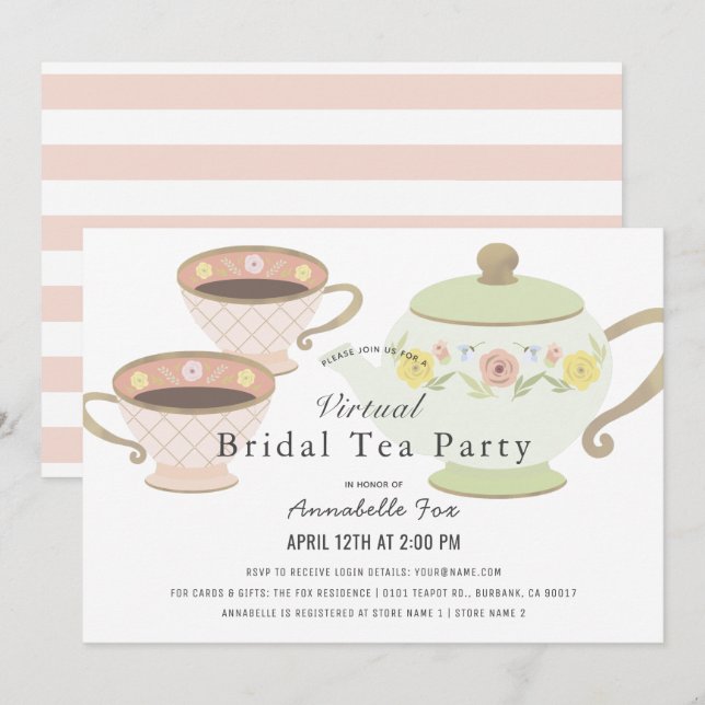Bridal Tea Party Tea Pot VIrtual Bridal Shower Invitation (Front/Back)