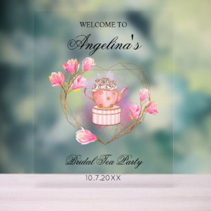 Bridal Tea Party Wedding Pink Tea Pot Acrylic Sign