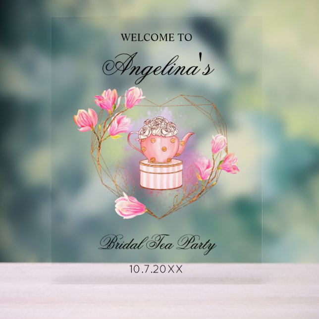 Bridal Tea Party Wedding Pink Tea Pot Acrylic Sign (Neutral)