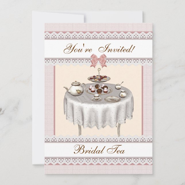 Bridal Tea Personalised Party Invitation - Pink (Front)