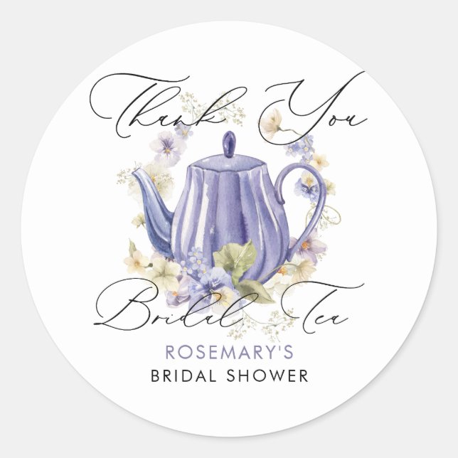Bridal Tea Purple Teapot Bridal Shower  Classic Round Sticker (Front)