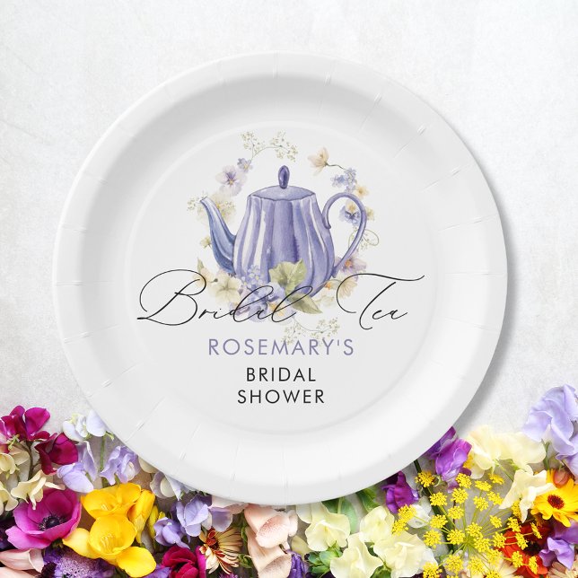 Bridal Tea Purple Teapot Bridal Shower Paper Plate (Creator Uploaded)