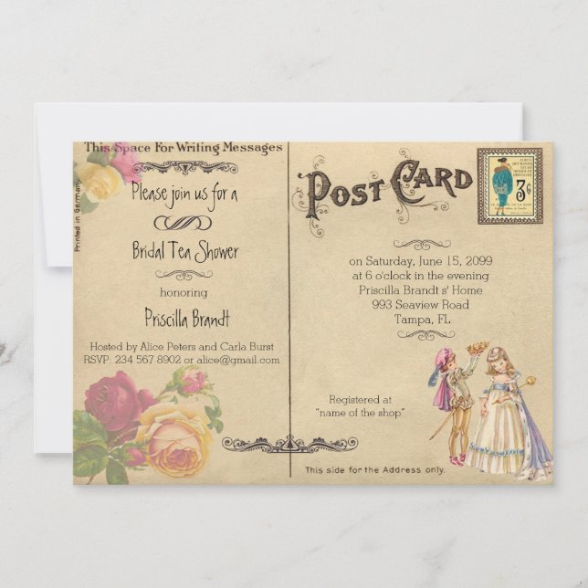 Bridal Tea Shower Honoring, style old Postcard (Front)