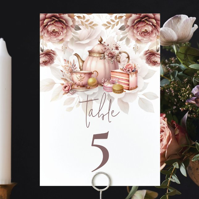 Bridal Tea Shower pastel pink with gold Table Number (Creator Uploaded)