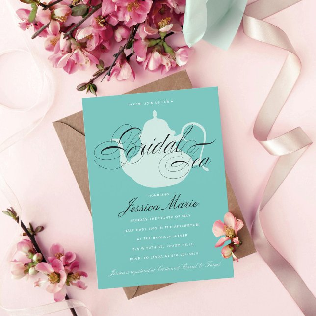 Bridal Tea Silver Tea Pot Elegant Bridal Shower Invitation (Creator Uploaded)