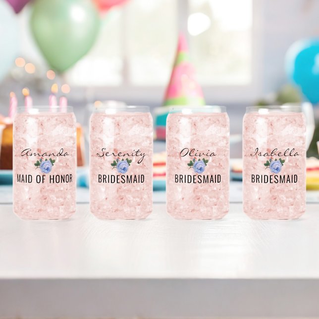 Bridal Team Gold Glitter Geo Blue Floral Wedding Can Glass (Insitu (Birthday))