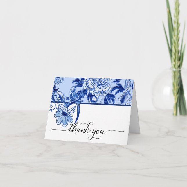 Bridal Thank You Sky Blue Bird Floral Chinoiserie (Front)
