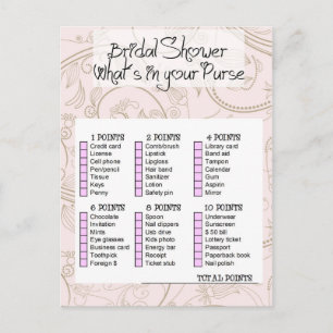 Bridal to shower game What is in your purse? Invitation Postcard