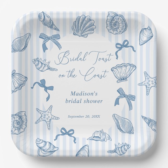 Bridal Toast On The Coast Seashells Bridal Shower Paper Plate (Front)