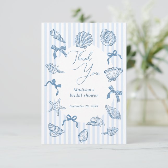 Bridal Toast On The Coast Seashells Bridal Shower Thank You Card (Standing Front)