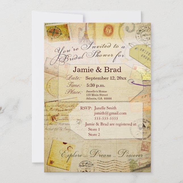 Bridal Travel Shower theme in cocoa and cream Invitation (Front)