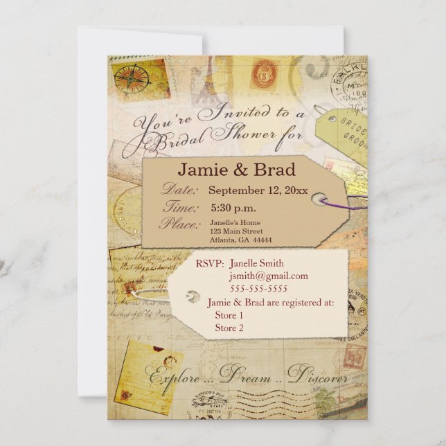 Bridal Travel Shower theme in cocoa and cream Invitation (Front)