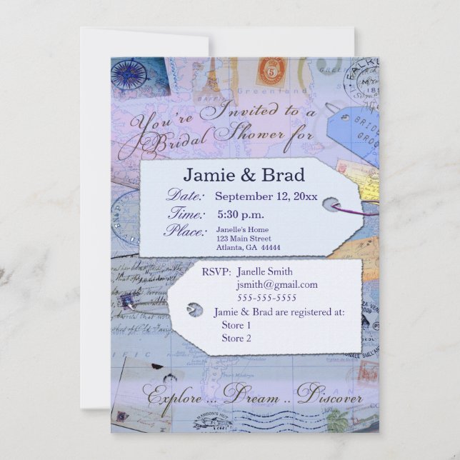 Bridal Travel Shower Theme in light blue Invitation (Front)