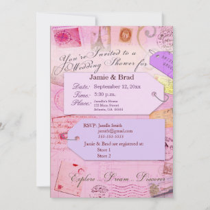 Bridal Travel Shower theme in pink and purple Invi Invitation