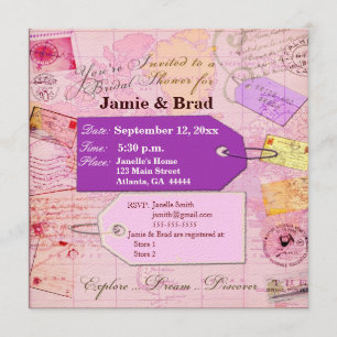 Bridal Travel Shower theme in pink and purple Invitation