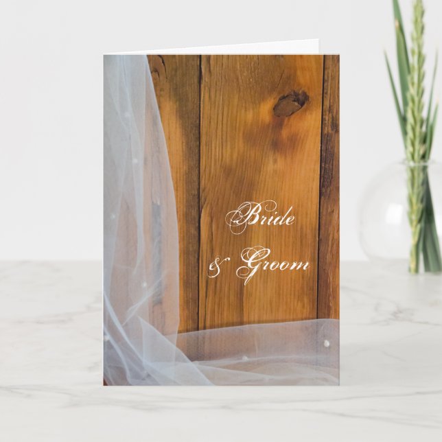 Bridal Veil and Barn Wood Country Wedding Invitation (Front)