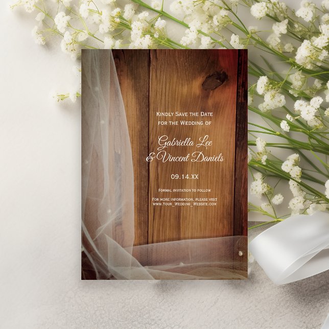 Bridal Veil Barn Wood Country Wedding Save Date Invitation (Creator Uploaded)