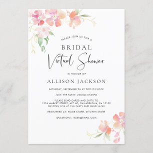 Bridal Virtual Shower Pink Gold Floral Watercolor Invitation