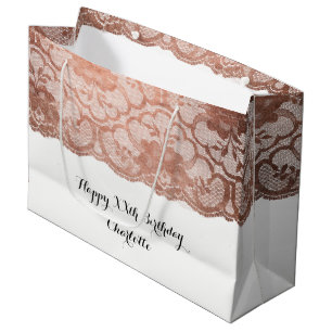 Bridal Wedding Birthday Metallic Pink Rose Gold Large Gift Bag