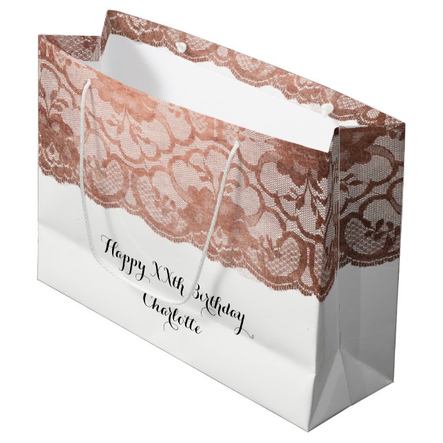 Bridal Wedding Birthday Metallic Pink Rose Gold Large Gift Bag (Front Angled)