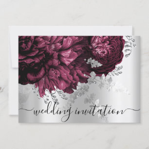 Bridal Wedding Burgundy Marsala Silver Floral Invitation