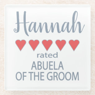 Bridal & Wedding Party 5 Heart Abuela of Groom Glass Coaster