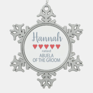 Bridal & Wedding Party 5 Heart Abuela of Groom Snowflake Pewter Christmas Ornament