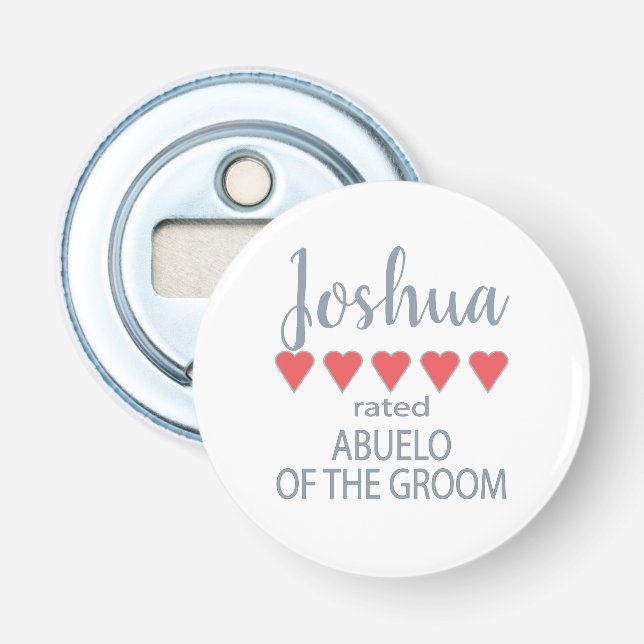 Bridal & Wedding Party 5 Heart Abuelo of Groom Bottle Opener (Front)