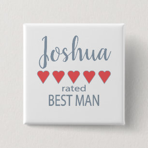Bridal & Wedding Party 5 Heart Best Man 15 Cm Square Badge