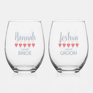 Bridal & Wedding Party 5 Heart Bride & Groom Stemless Wine Glass