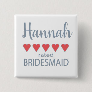 Bridal & Wedding Party 5 Heart Bridesmaid 15 Cm Square Badge