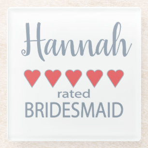 Bridal & Wedding Party 5 Heart Bridesmaid Glass Coaster