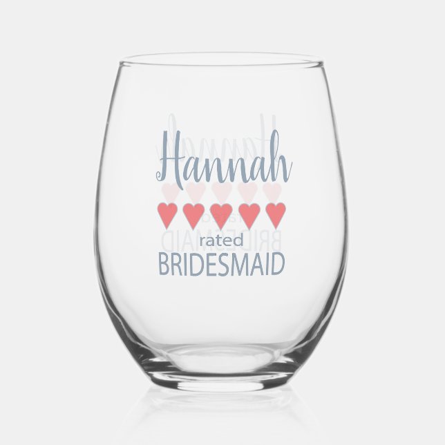 Bridal & Wedding Party 5 Heart Bridesmaid Stemless Wine Glass (Front)
