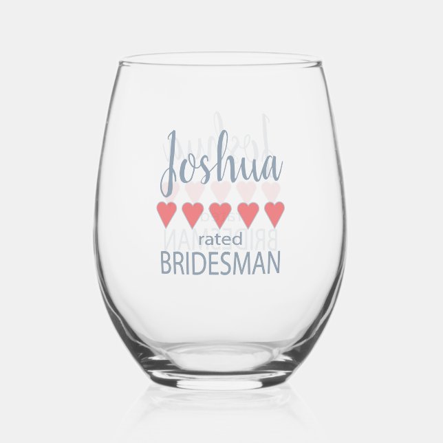 Bridal & Wedding Party 5 Heart Bridesman Stemless Wine Glass (Front)