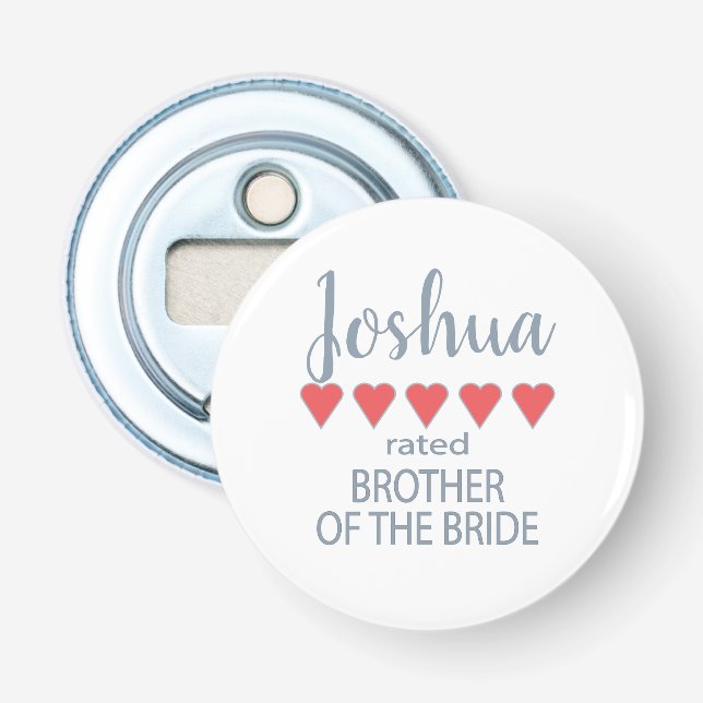 Bridal & Wedding Party 5 Heart Brother of Bride Bottle Opener (Front)