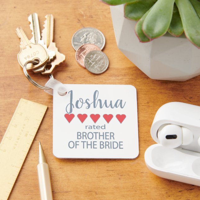 Bridal & Wedding Party 5 Heart Brother of Bride Key Ring (Desk)
