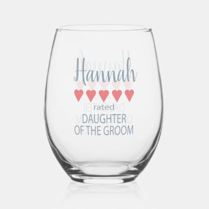 Bridal & Wedding Party 5 Heart Daughter of Groom Stemless Wine Glass