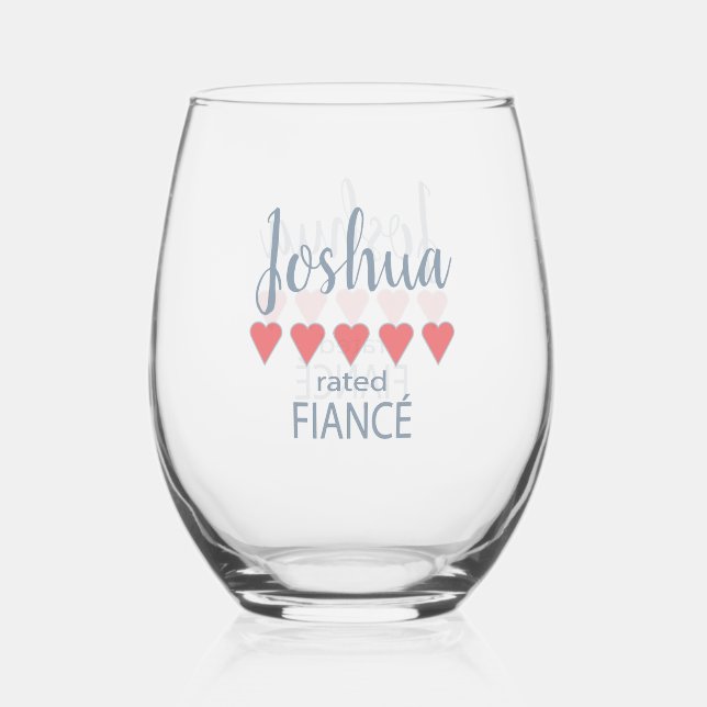 Bridal & Wedding Party 5 Heart Fiance Stemless Wine Glass (Front)