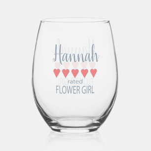 Bridal & Wedding Party 5 Heart Flower Girl Stemless Wine Glass