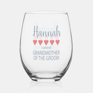 Bridal & Wedding Party 5 Heart Grandmother o Groom Stemless Wine Glass