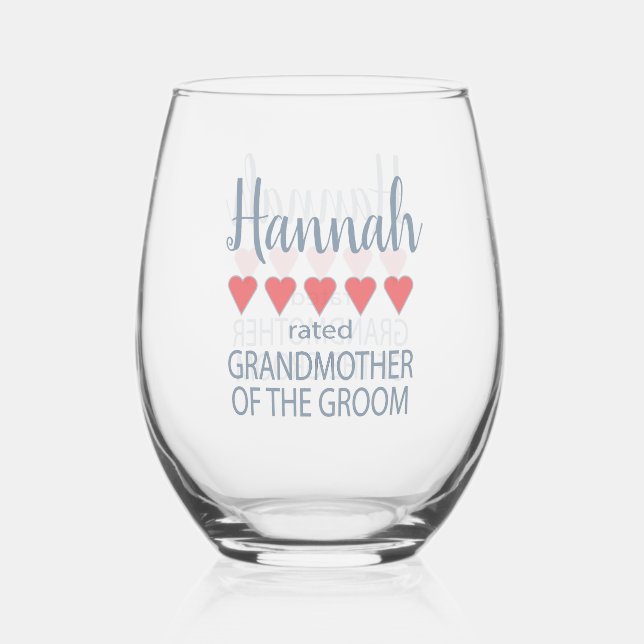 Bridal & Wedding Party 5 Heart Grandmother o Groom Stemless Wine Glass (Front)