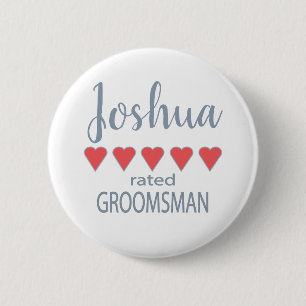 Bridal & Wedding Party 5 Heart Groomsman 6 Cm Round Badge