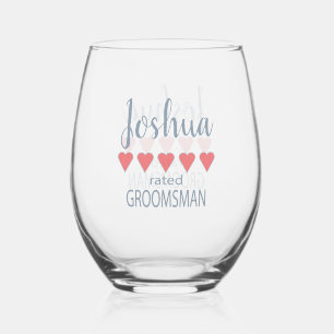 Bridal & Wedding Party 5 Heart Groomsman Stemless Wine Glass
