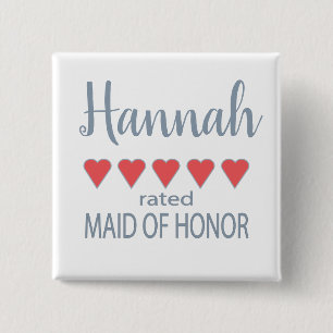 Bridal & Wedding Party 5 Heart Maid of Honour 15 Cm Square Badge