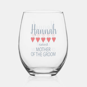 Bridal & Wedding Party 5 Heart Mother of Groom Stemless Wine Glass