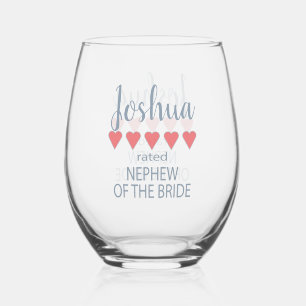 Bridal & Wedding Party 5 Heart Nephew of Bride Stemless Wine Glass