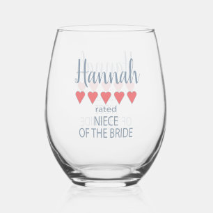 Bridal & Wedding Party 5 Heart Niece of Bride Stemless Wine Glass