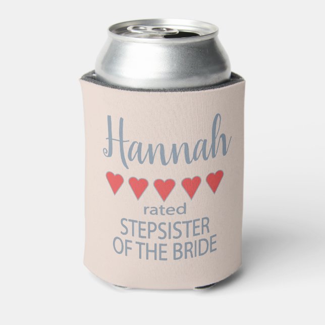 Bridal & Wedding Party 5 Heart Stepsister of Bride Can Cooler (Can Back)