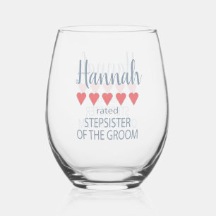 Bridal & Wedding Party 5 Heart Stepsister of Groom Stemless Wine Glass